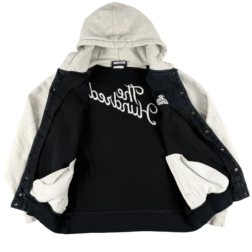 The Hundreds Hoodie Mens M Black Grey Snap Front Varsity Style Jacket Script‎